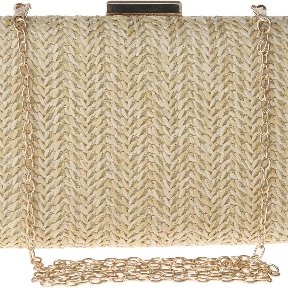 Womens Straw Woven Clutch Handmade Weaving Shoulder Bag Purse for Wedding Prom P